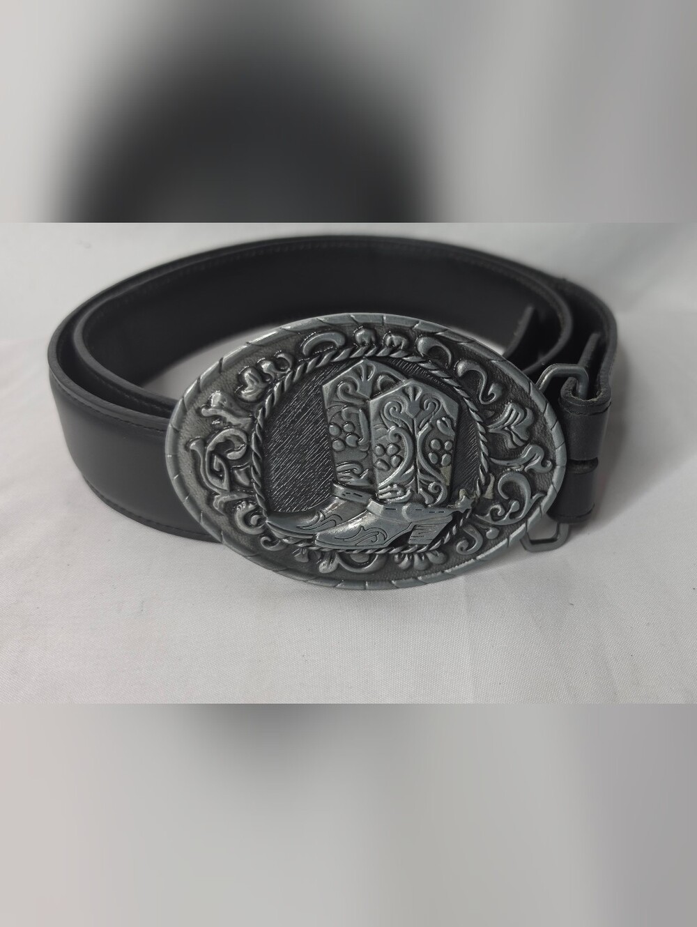 Tony Lama Black Leather Belt Size 36 Cowboy Boot Buckle Rage Silver Plate USA